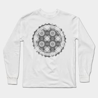 Grey Circle and Flower Pattern Long Sleeve T-Shirt
